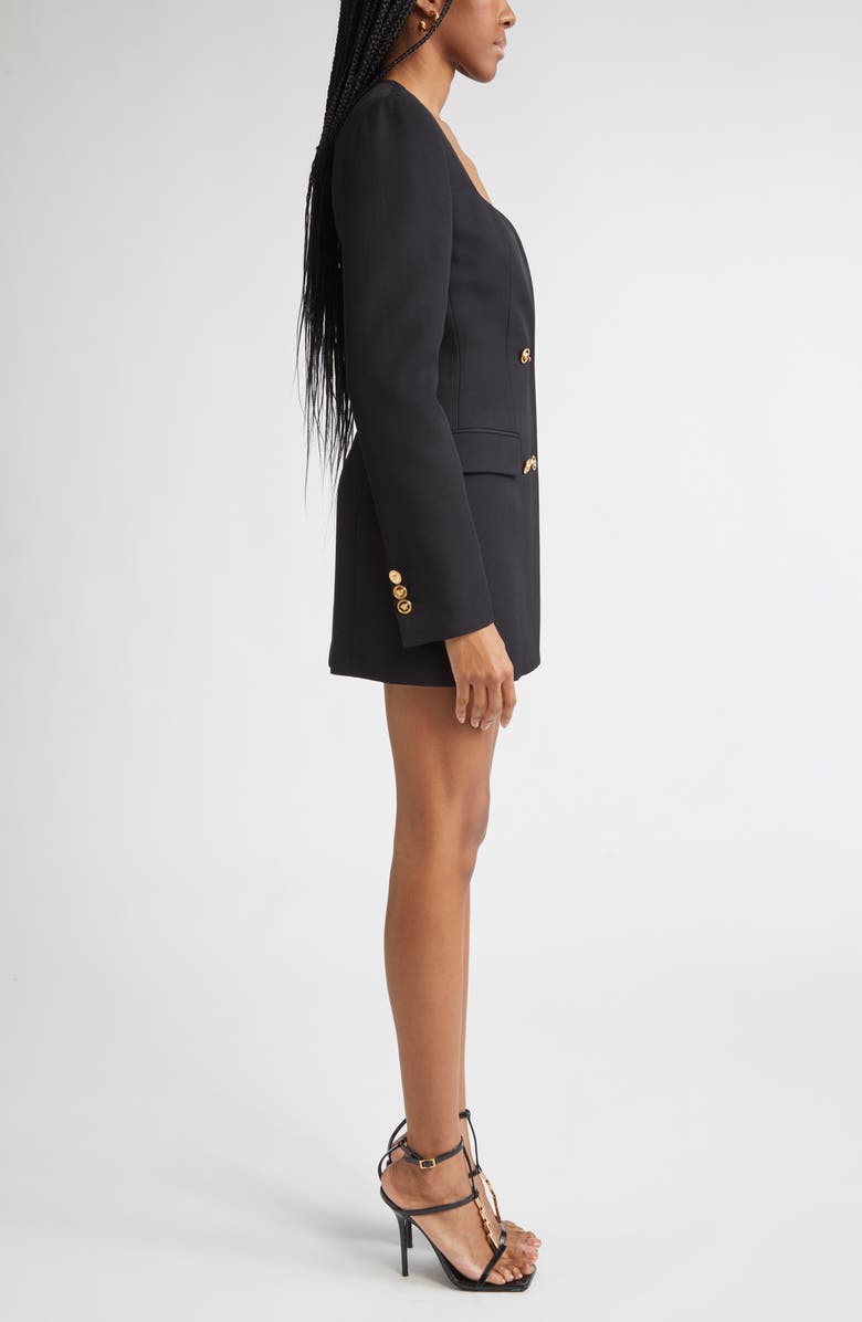 Versace Double Breasted Wool Grain de Poudre Blazer Dress, Alternate, color, Black