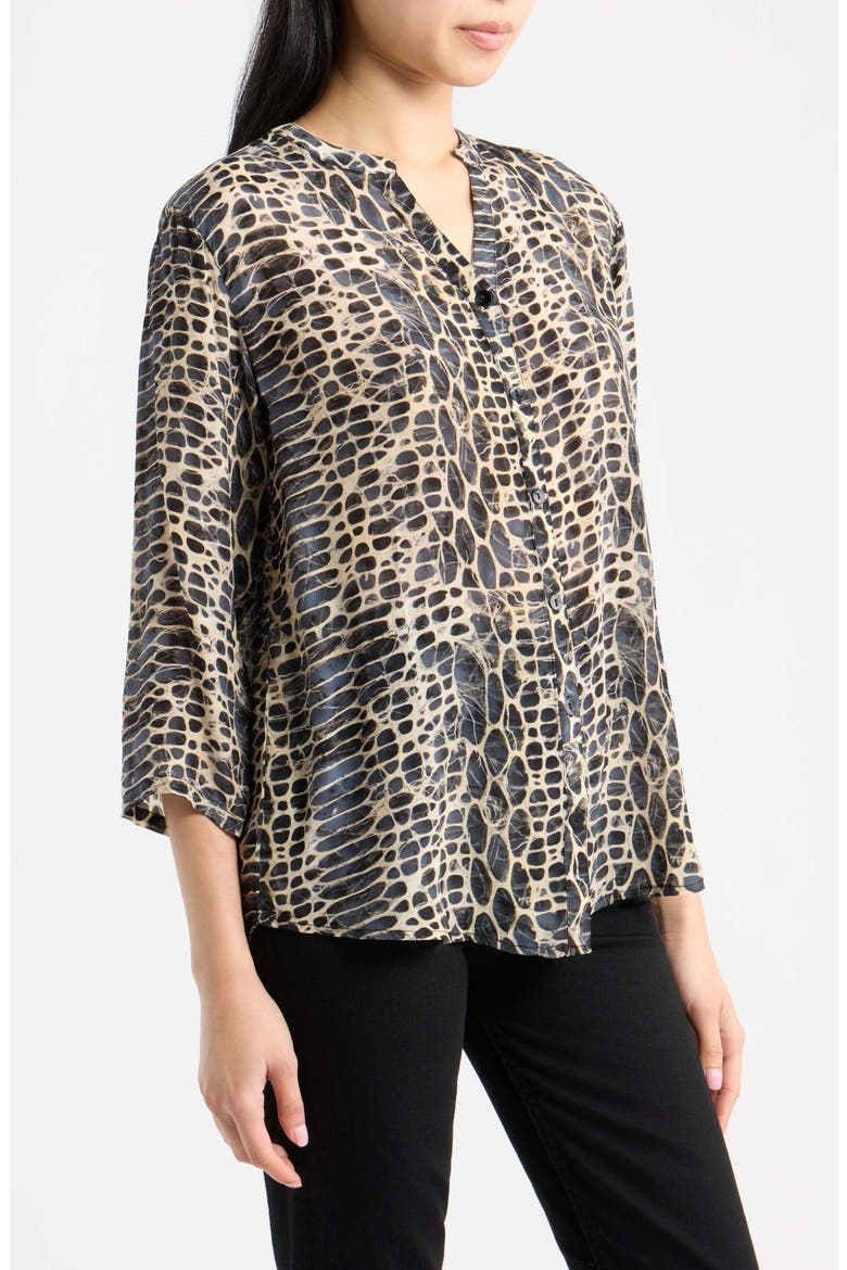 Mandarin Collar Button-Up Shirt, Alternate, color, SLATE/ALABASTER