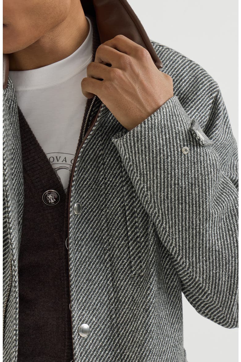 Cashmere and silk diagonal field jacket with nappa leather inserts, Alternate, color, Medium Grey