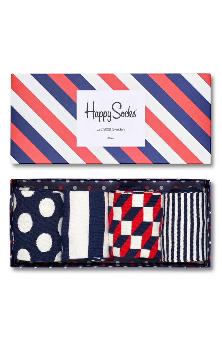 Happy Socks Assorted 4-Pack Classic Navy Socks Gift Set, Alternate, color, 