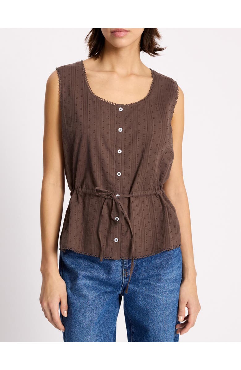 Albaray Drawstring Waist Button Through Top, Alternate, color, Brown