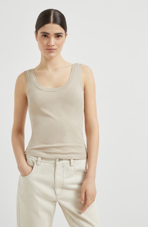 Brunello Cucinelli Ribbed Jersey Top In Beige