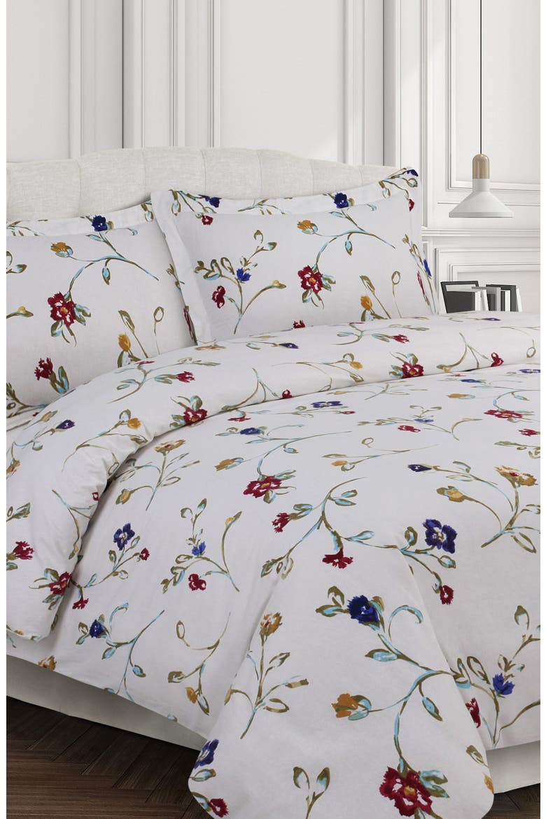 Floral Garden Cotton Flannel Comforter & Sham Set, Alternate, color, IVORY MULTI