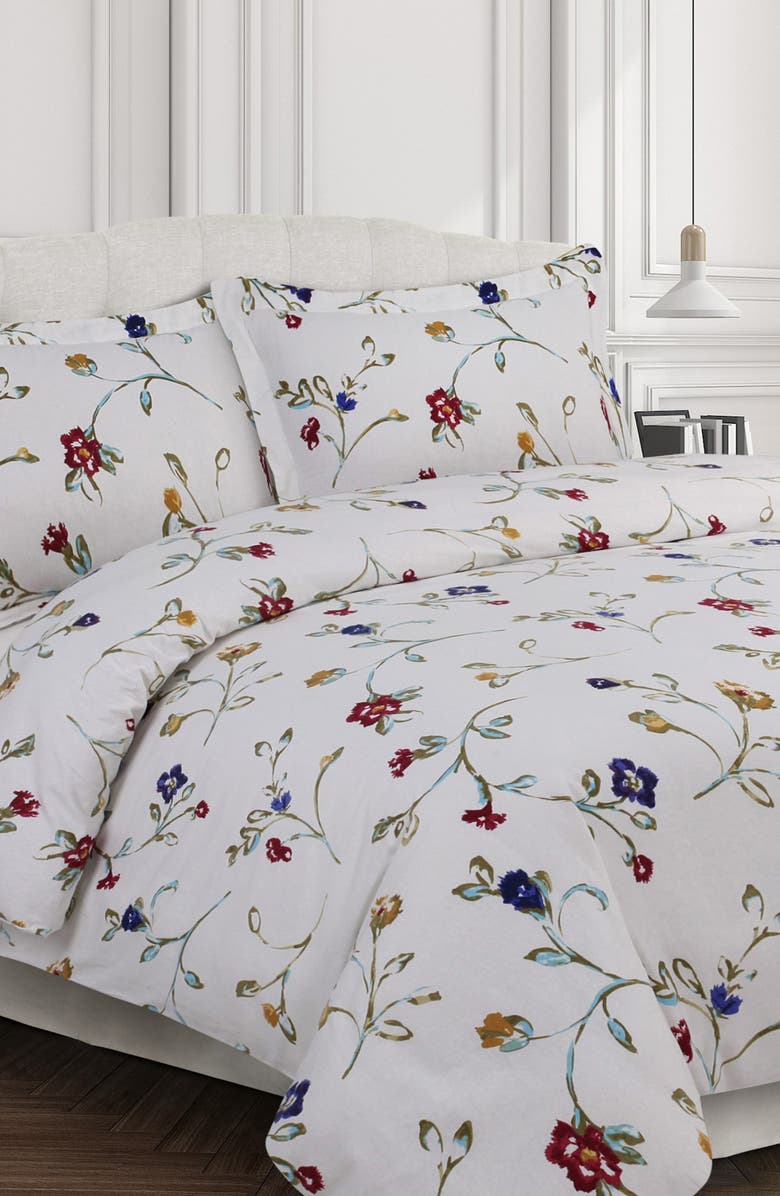 AZORES HOME Floral Garden Cotton Flannel Comforter & Sham Set, Alternate, color, 