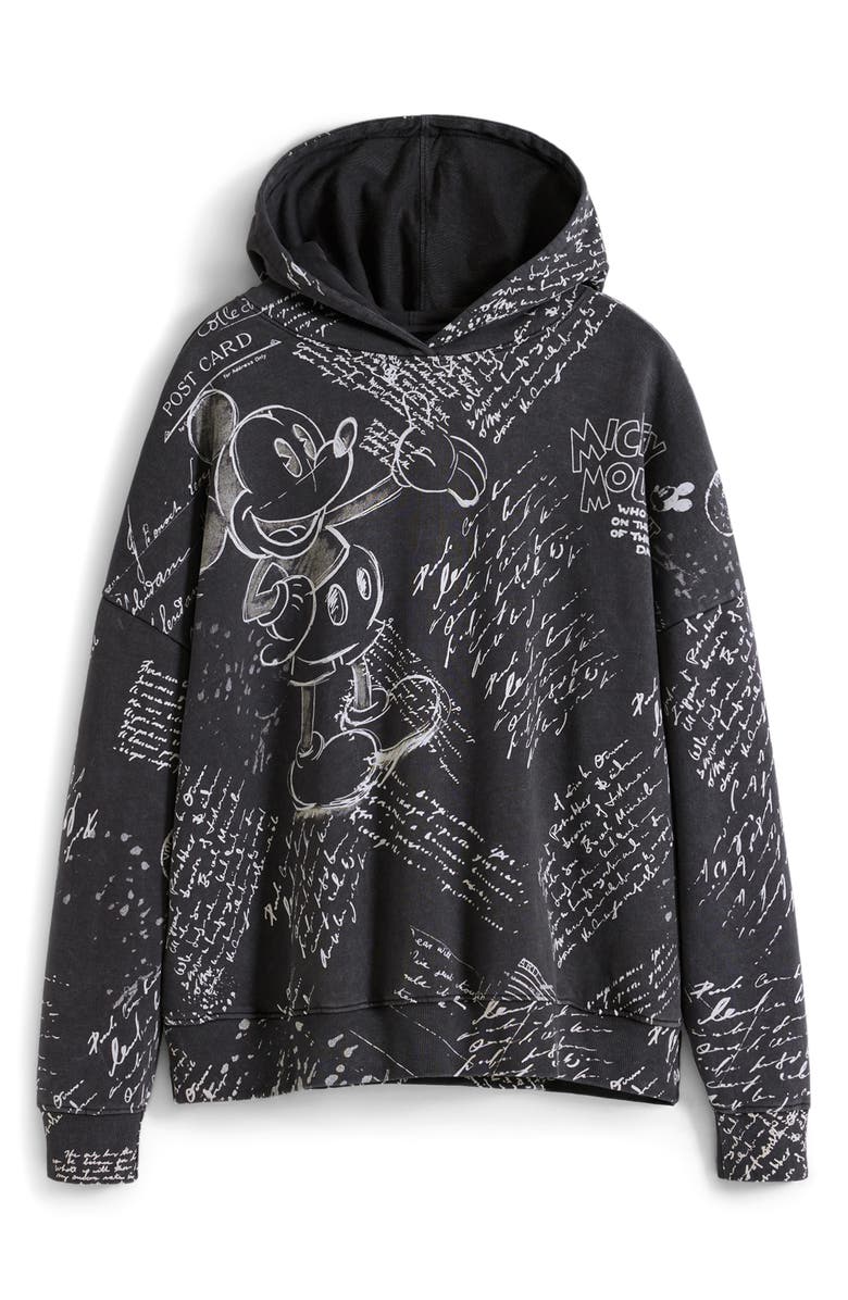 Desigual Mickey Mouse Print Cotton Hoodie, Alternate, color, Black