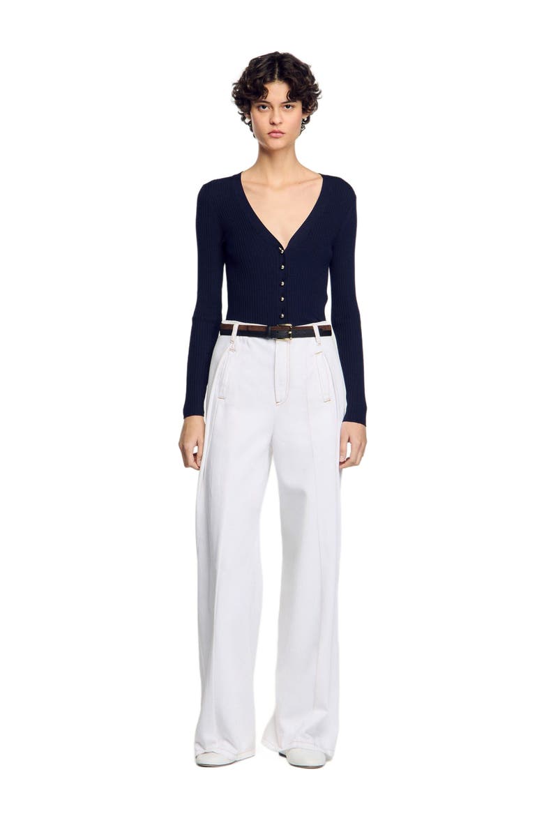Rib knit cardigan, Alternate, color, Navy blue