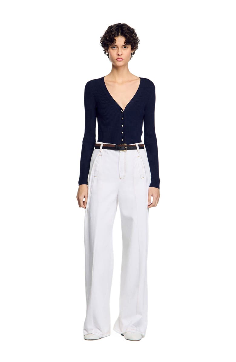 SANDRO Rib knit cardigan, Alternate, color, Navy Blue