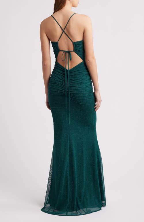 City Studio Glitter Mesh Strappy Dress In Hunter Green