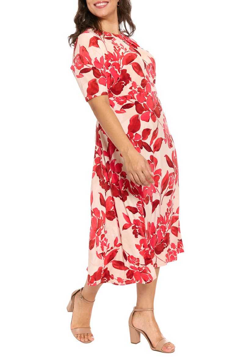 Floral Print Keyhole Midi Dress, Alternate, color, IVORY/ RED