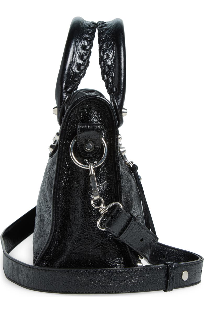 Balenciaga Small Le City Crinkle Leather Top Handle Bag, Alternate, color, 1000 Black