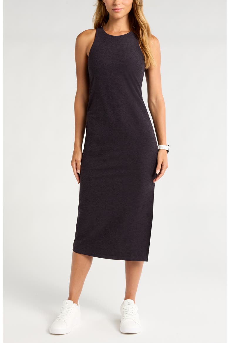 Renew Mélange Midi Tank Dress, Main, color, BLACK MELANGE