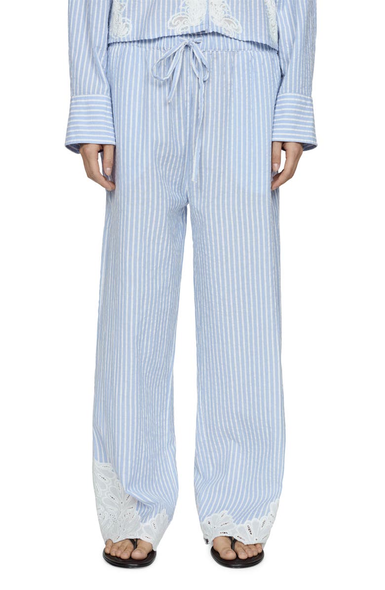 MANGO Stripe Embroidered Cotton Pants, Main, color, 