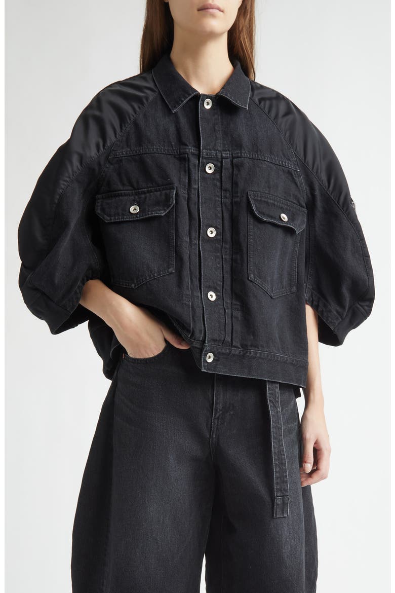 Denim & Nylon Mixed Media Jacket, Main, color, BLACK