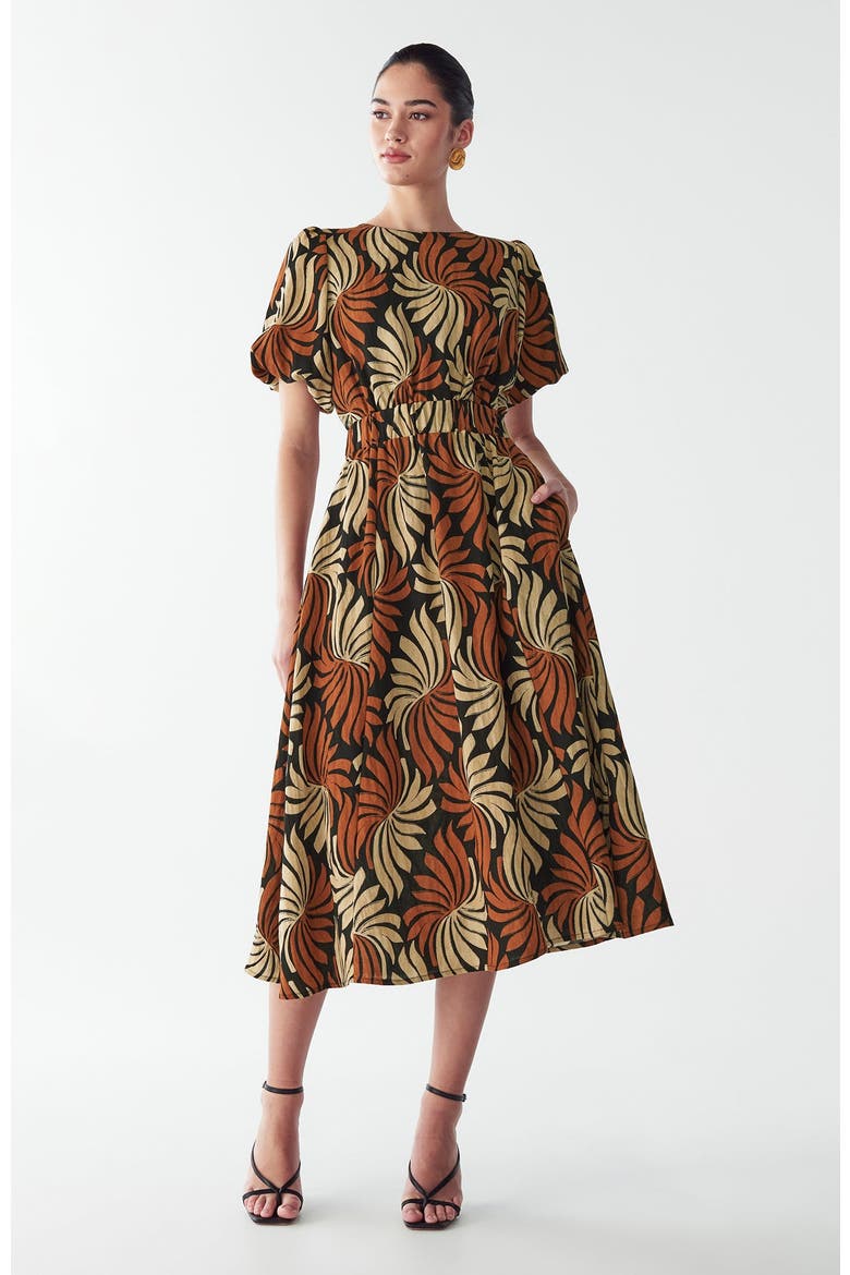 Pen Midi Dress, Main, color, Golden Leaf