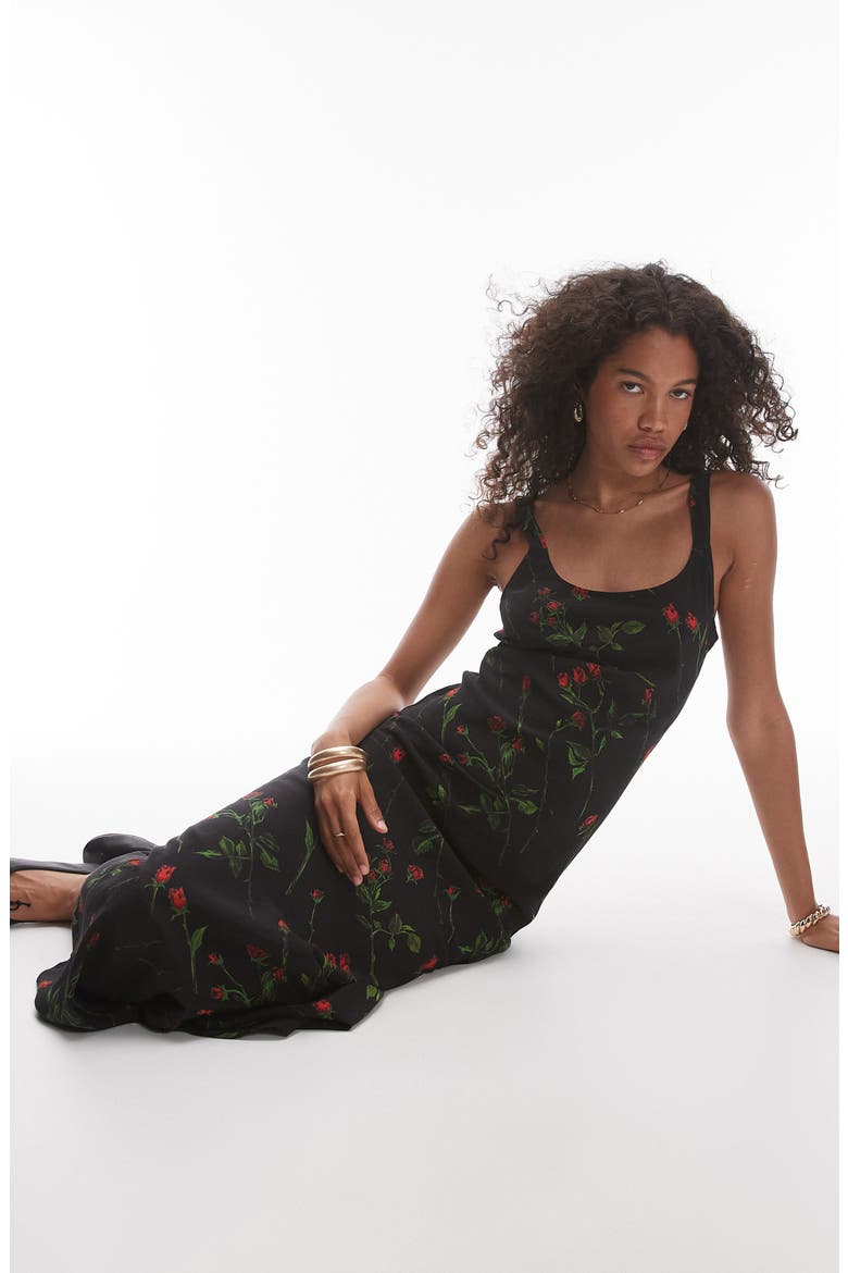 Floral Maxi Dress, Alternate, color, BLACK