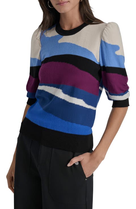 Abstract Pattern Three-Quarter Sleeve Sweater