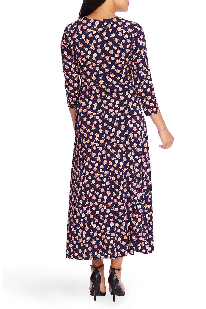 Peony Print Ruched Midi Dress, Alternate, color, EVENING NAVY
