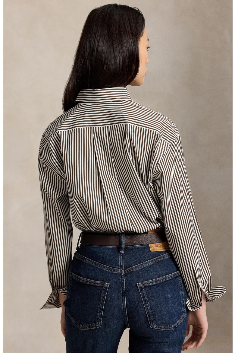 Stripe Relaxed Fit Cotton Button-Up Shirt, Alternate, color, BROWN/ WHITE