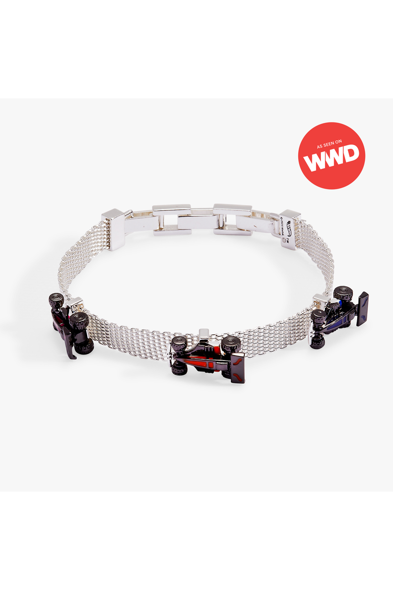 Hot Wheels Moveable Racecar Mesh Bracelet, Main, color, Silver