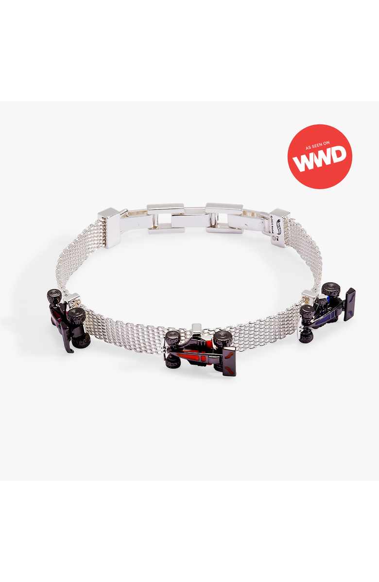 Alex and Ani Hot Wheels Moveable Racecar Mesh Bracelet, Main, color, Silver