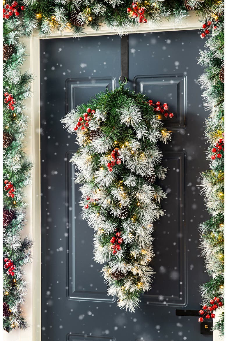 3ft Artificial Christmas Teardrop Swag With Lights and Timer, Alternate, color, Green