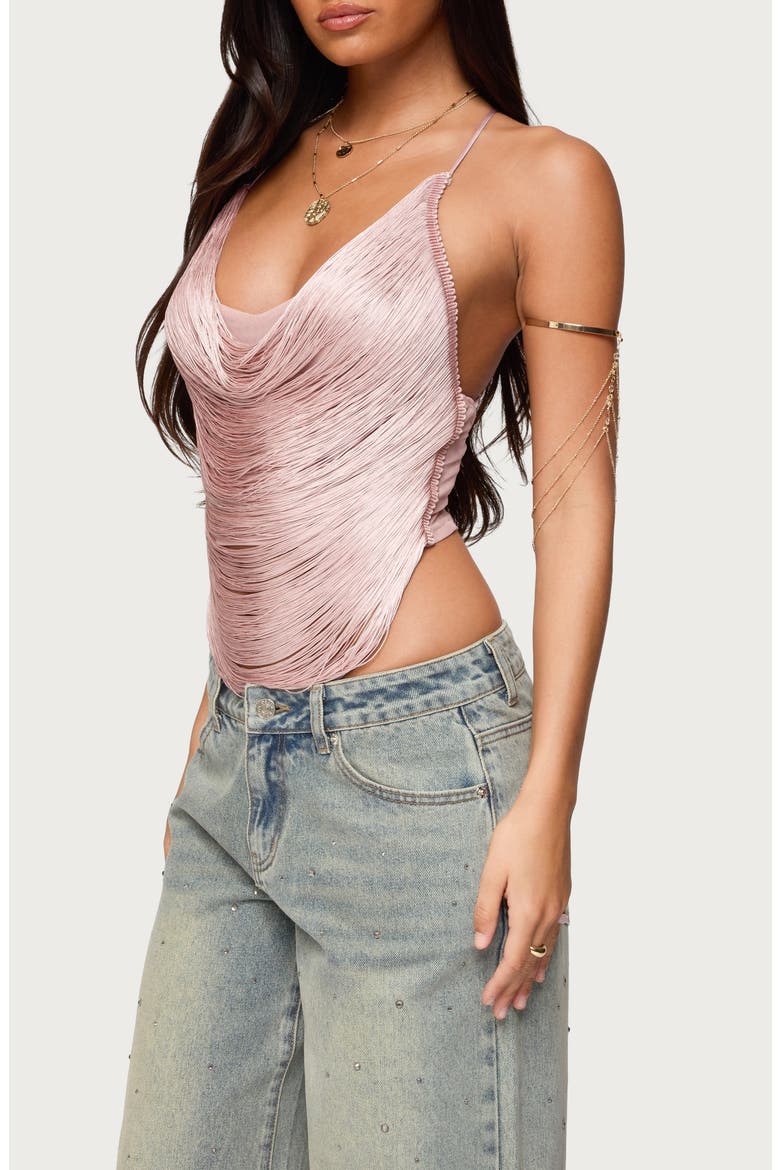 Elenie Fringe Cowl Neck Crossback Top, Alternate, color, LIGHT-PINK