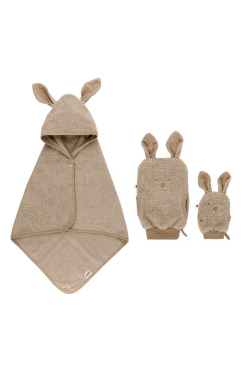 Kids' Kangaroo Hooded Towel & 2-Pack Washcloth Set