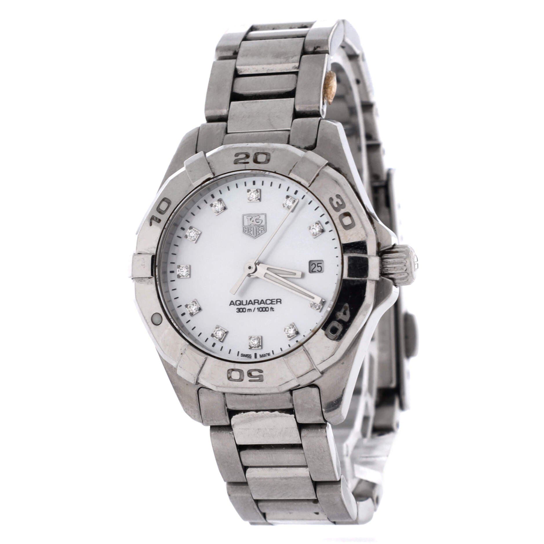 Aquaracer 300M Quartz Watch Stainless Steel with Diamond Markers and Mother of Pearl 32, Alternate, color, Metallic Silver