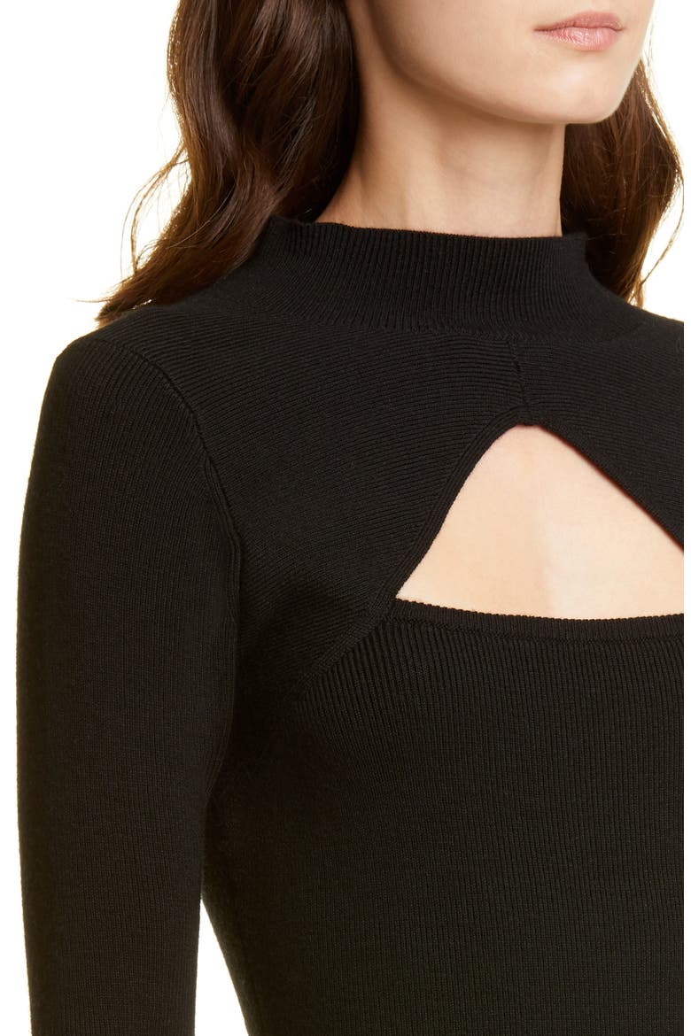 Merino Wool Long Sleeve Midi Sweater Dress, Alternate, color, BLACK