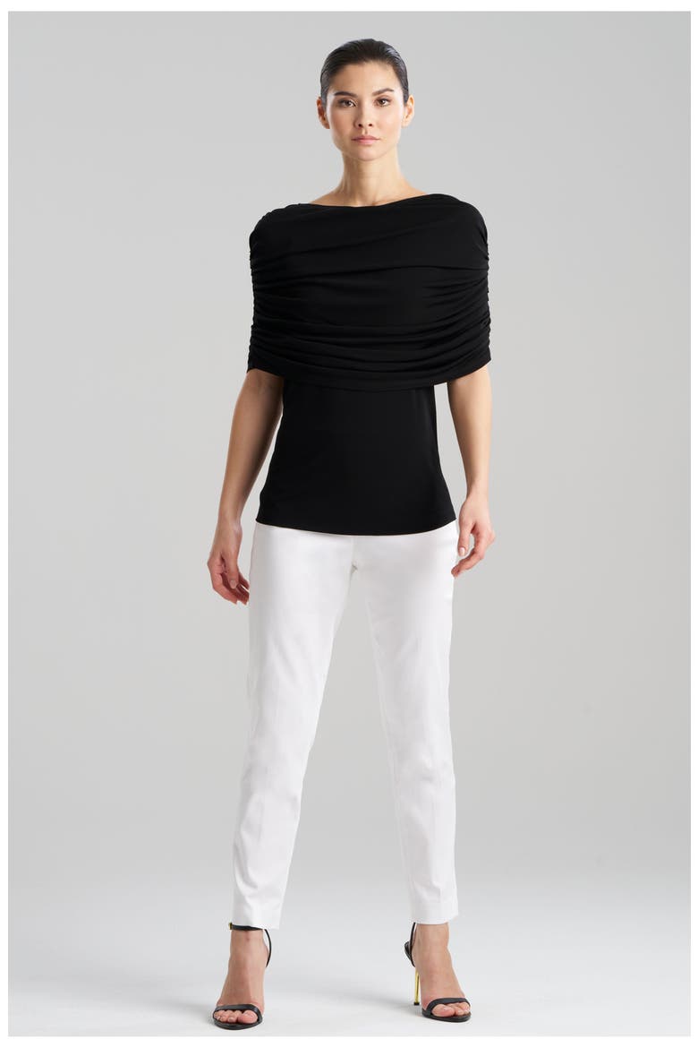 Matte Jersey Rouched Shoulder Top, Main, color, BLACK