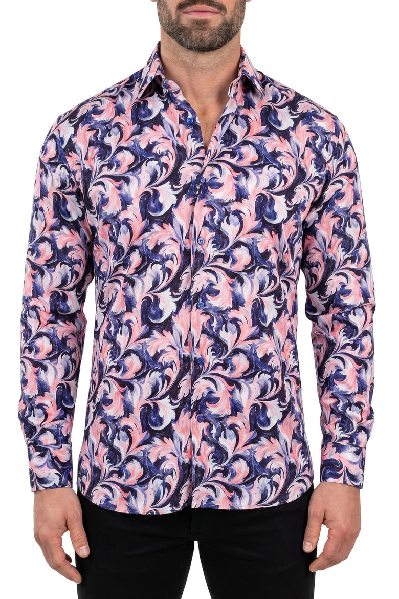 Fibonacci Contemporary Fit Button-Up Shirt, Main, color, BLUE