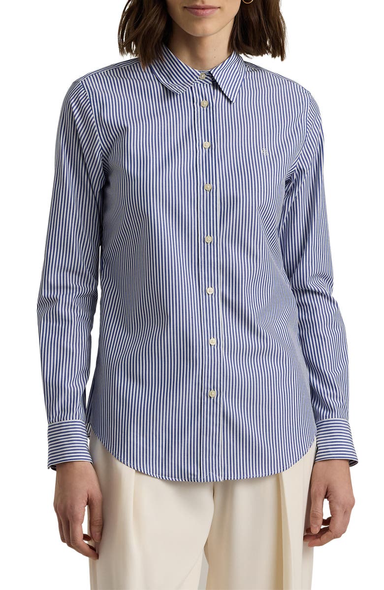Lauren Ralph Lauren Stripe Easy Care Cotton Shirt, Main, color, Blue/White