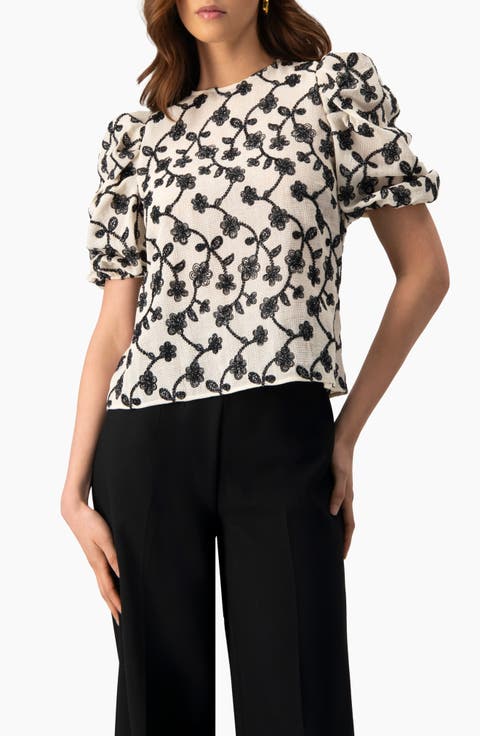 Embroidered Puff-Sleeve Blouse