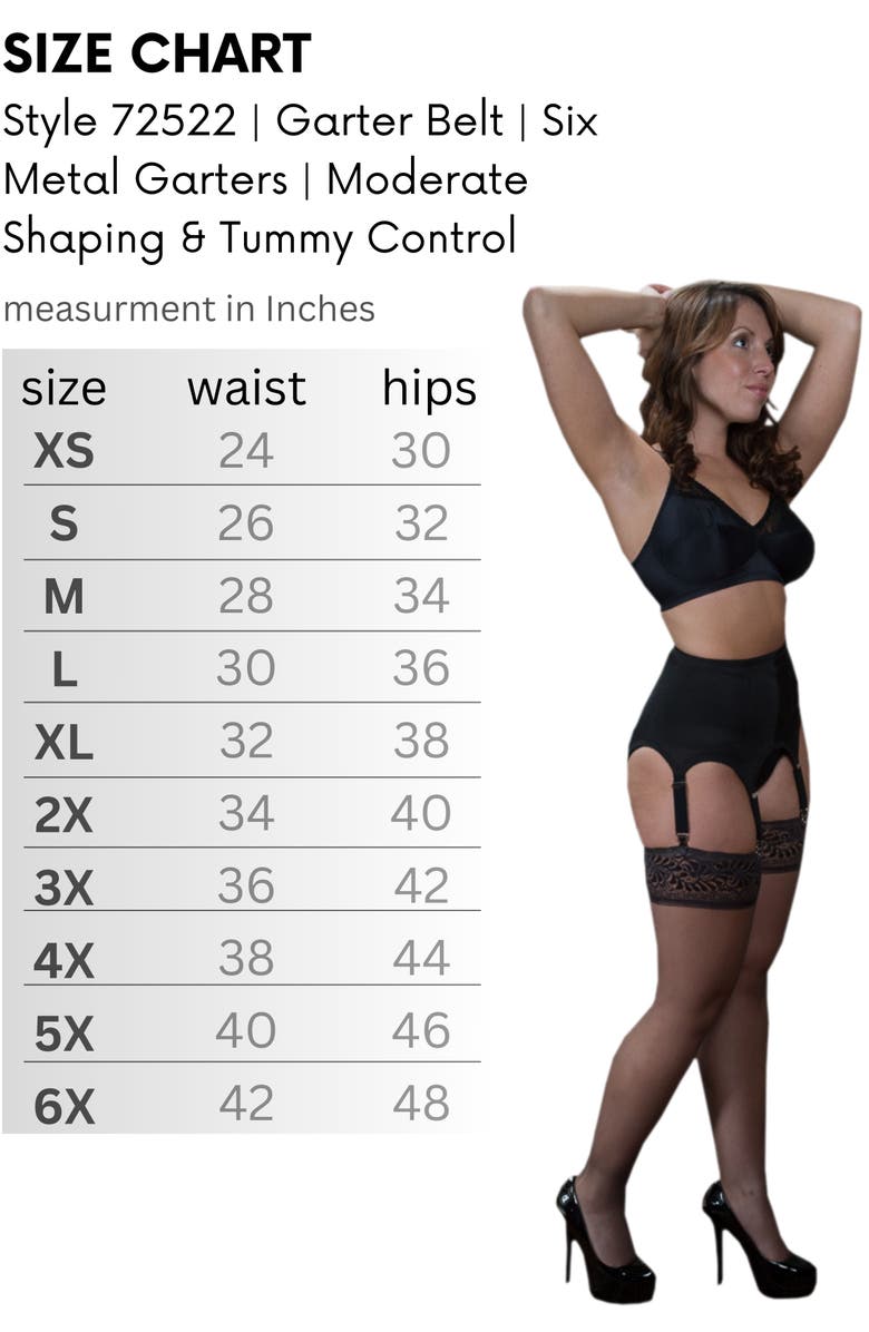 Rago Moderate Shaping & Tummy Control Garter Belt With Six Metal Garters, Alternate, color, Black