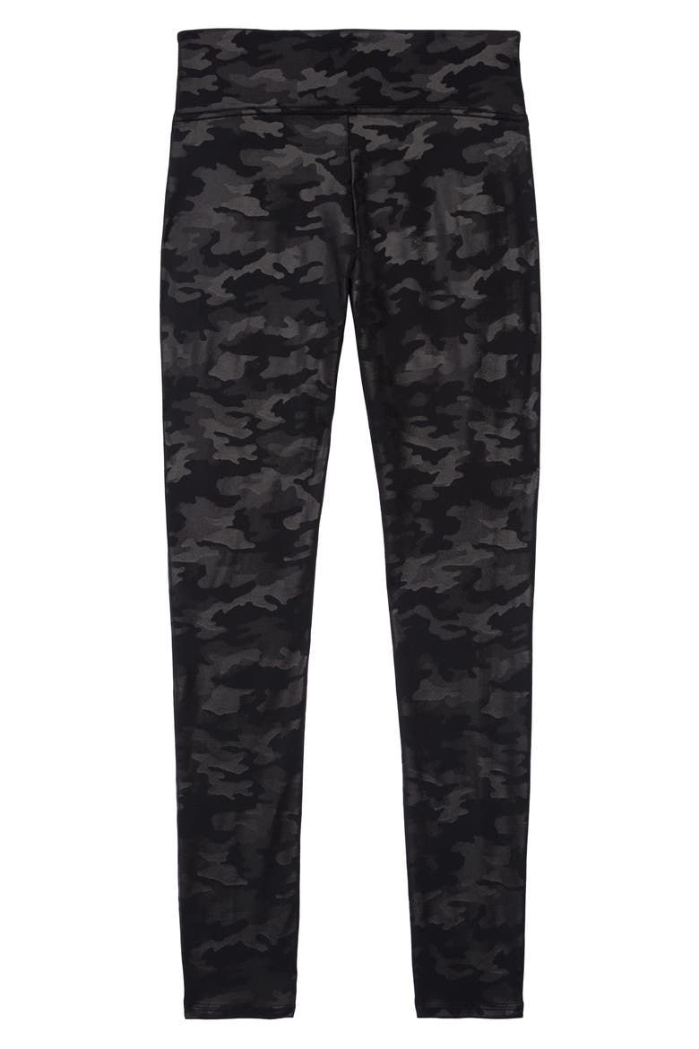 Kids' Camo Faux Leather Leggings, Alternate, color, BLACK