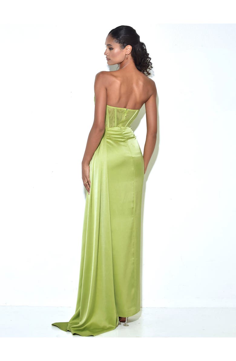 Miss Circle Prisa High Slit Satin Corset Gown, Alternate, color, Lime