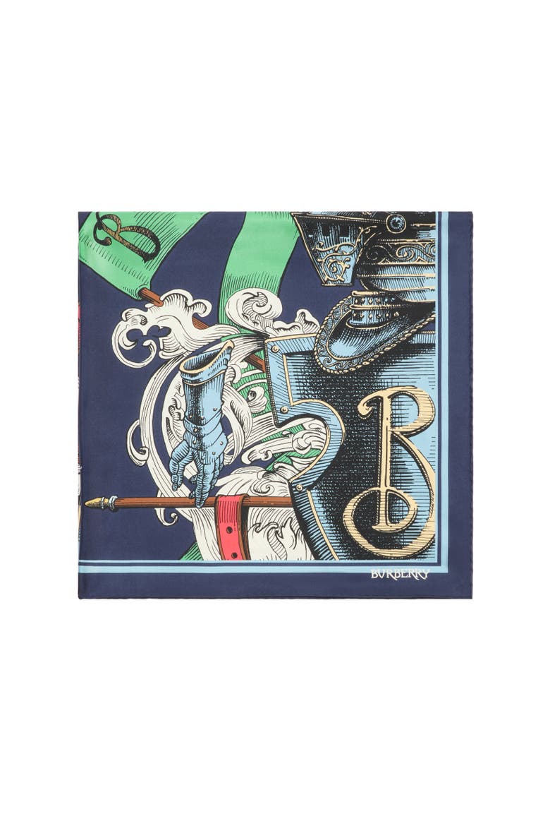 Etched Knight Silk Scarf, Alternate, color, Night black