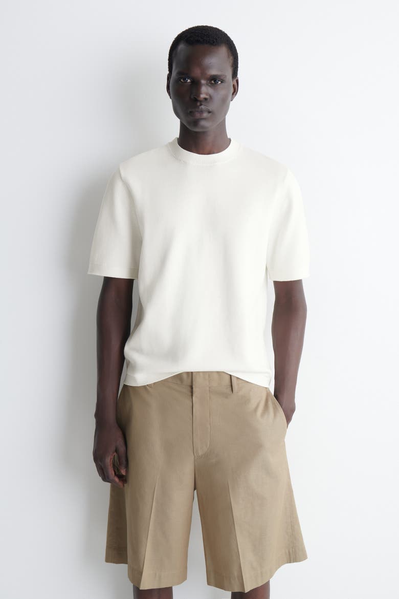 Knitted Cotton T-shirt, Main, color, OFF-WHITE