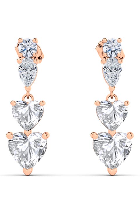 Lab Created Diamond Heart Drop Earrings