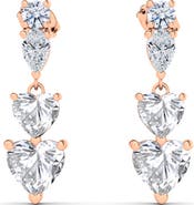 HauteCarat Lab Created Diamond Heart Drop Earrings