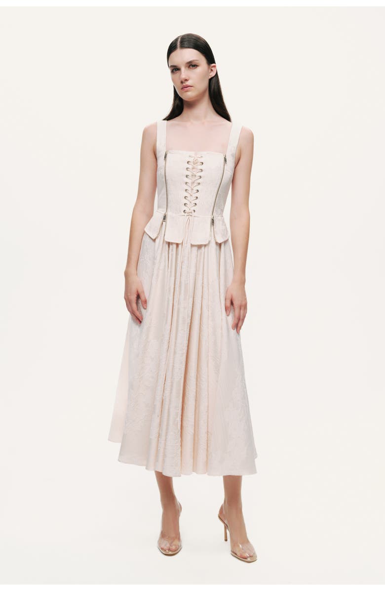Nocturne Lace-Up Corset Midi Dress, Alternate, color, Ivory
