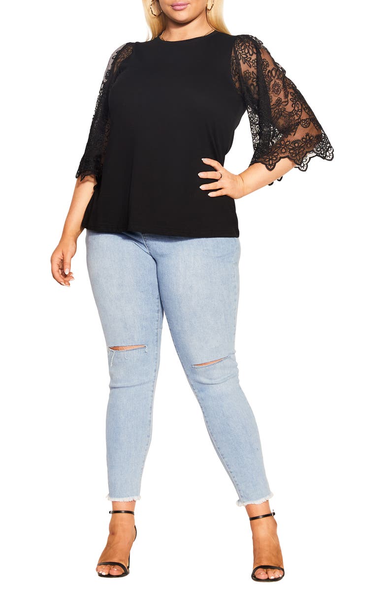 City Chic Lace Angel Sleeve Top, Alternate, color, 