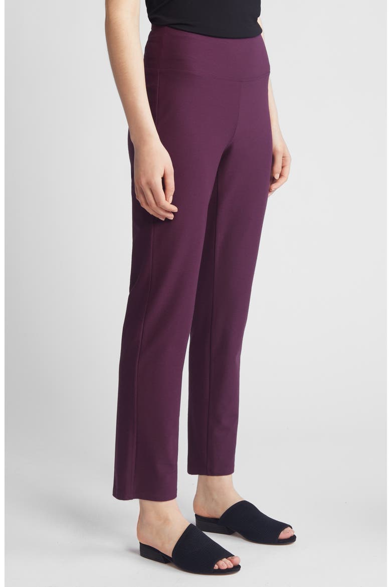 High Waist Slim Crepe Ankle Pants, Alternate, color, BLACKBERRY