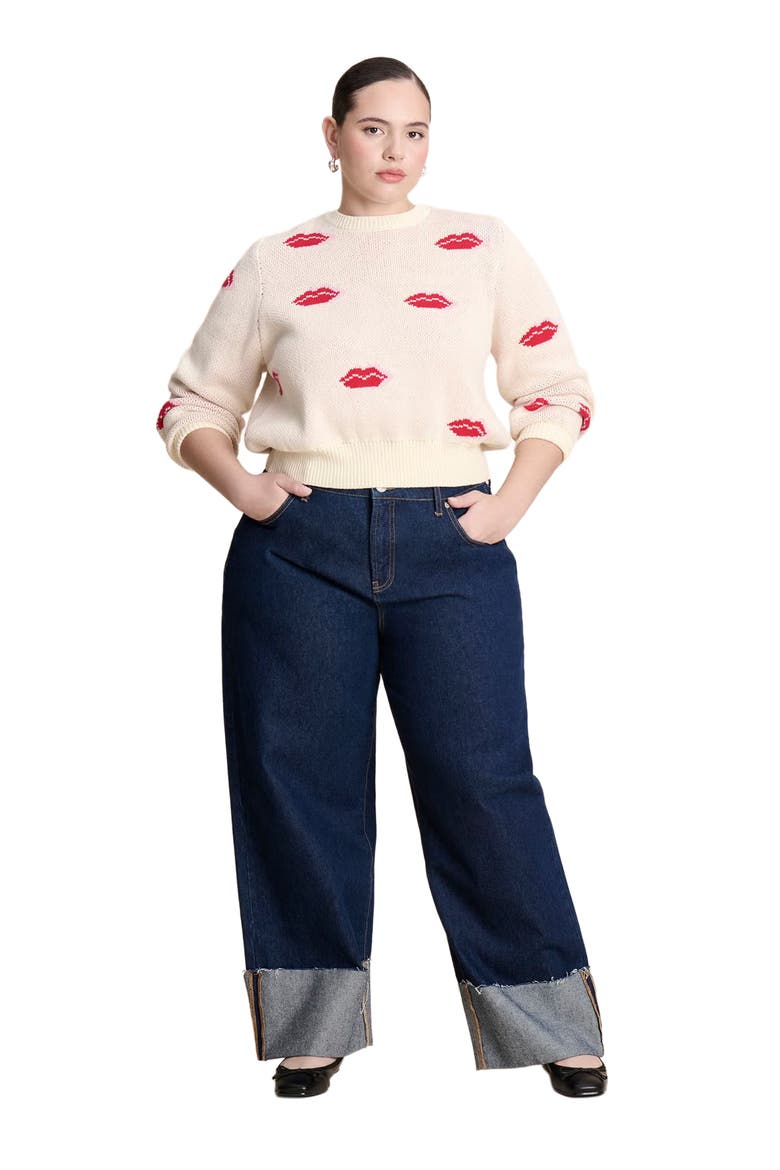 Scattered Lip Sweater, Alternate, color, LIPS PRINT