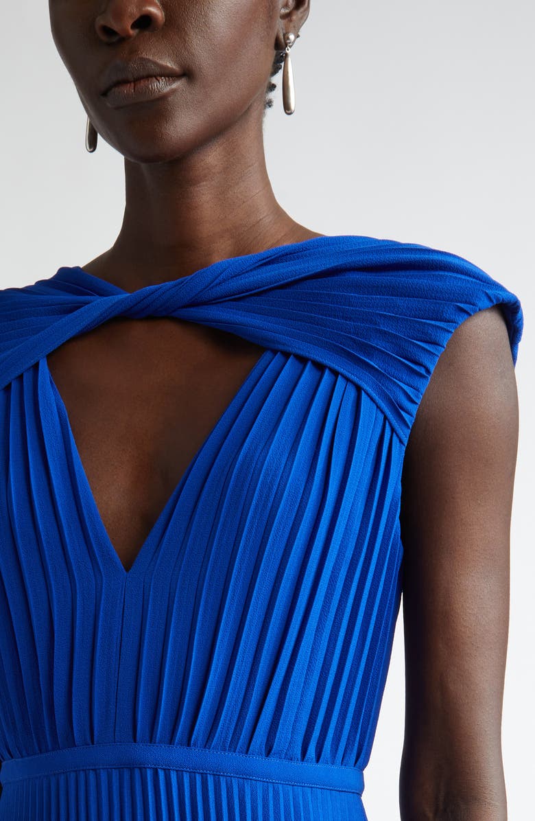 ST. JOHN Pleated Sleeveless Crepe Dress, Alternate, color, Sapphire