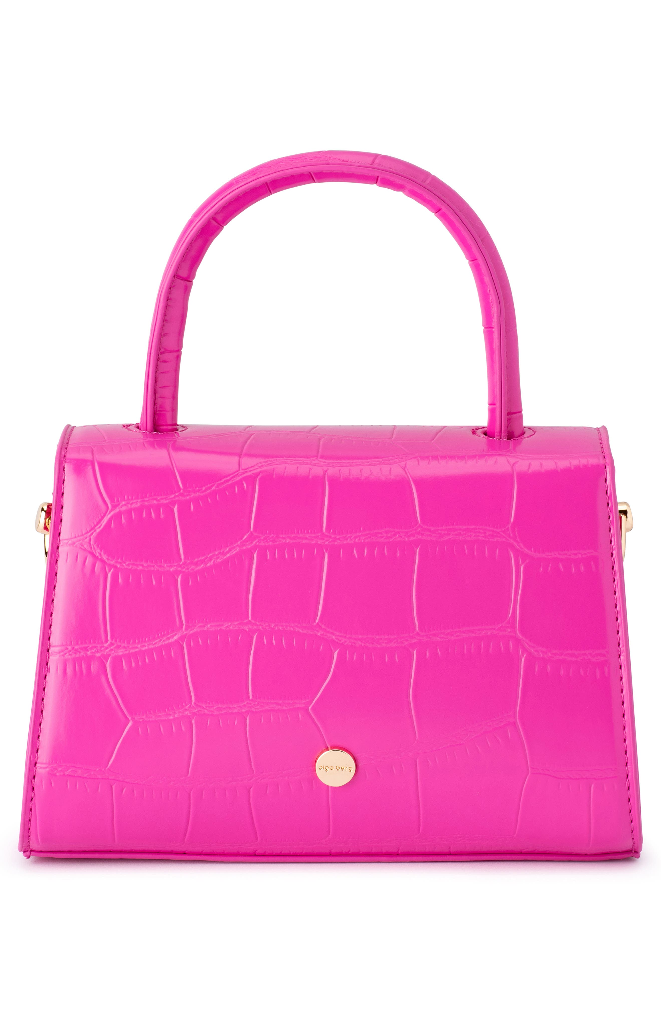 Olga Berg Nadia Croc Embossed Faux Leather Top Handle Bag, Alternate, color, Fuchsia