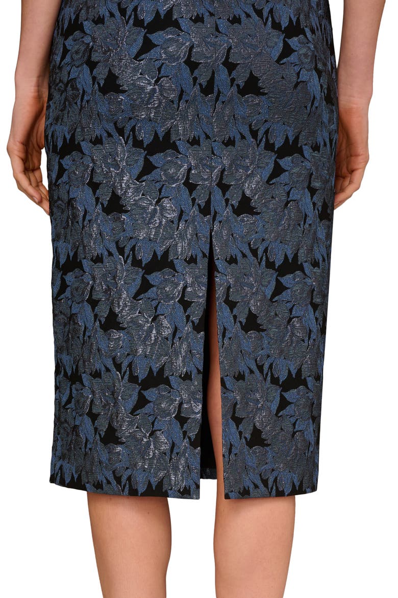 Metallic Floral Jacquard Cocktail Midi Dress, Alternate, color, BLACK/ NAVY