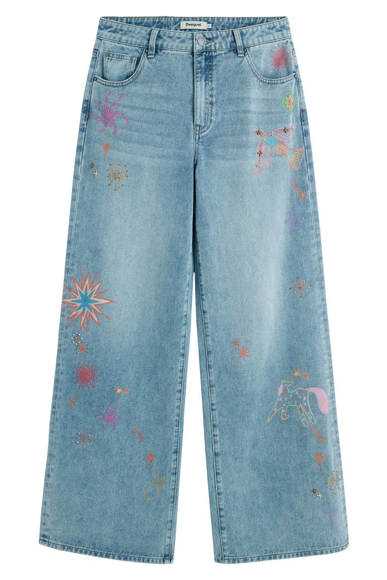 Beaded Wide Leg Jeans, Alternate, color, LIGHT BLUE