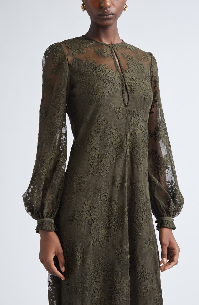 Zimmermann Memento Long Sleeve Lace Maxi Dress, Alternate, color, Olive