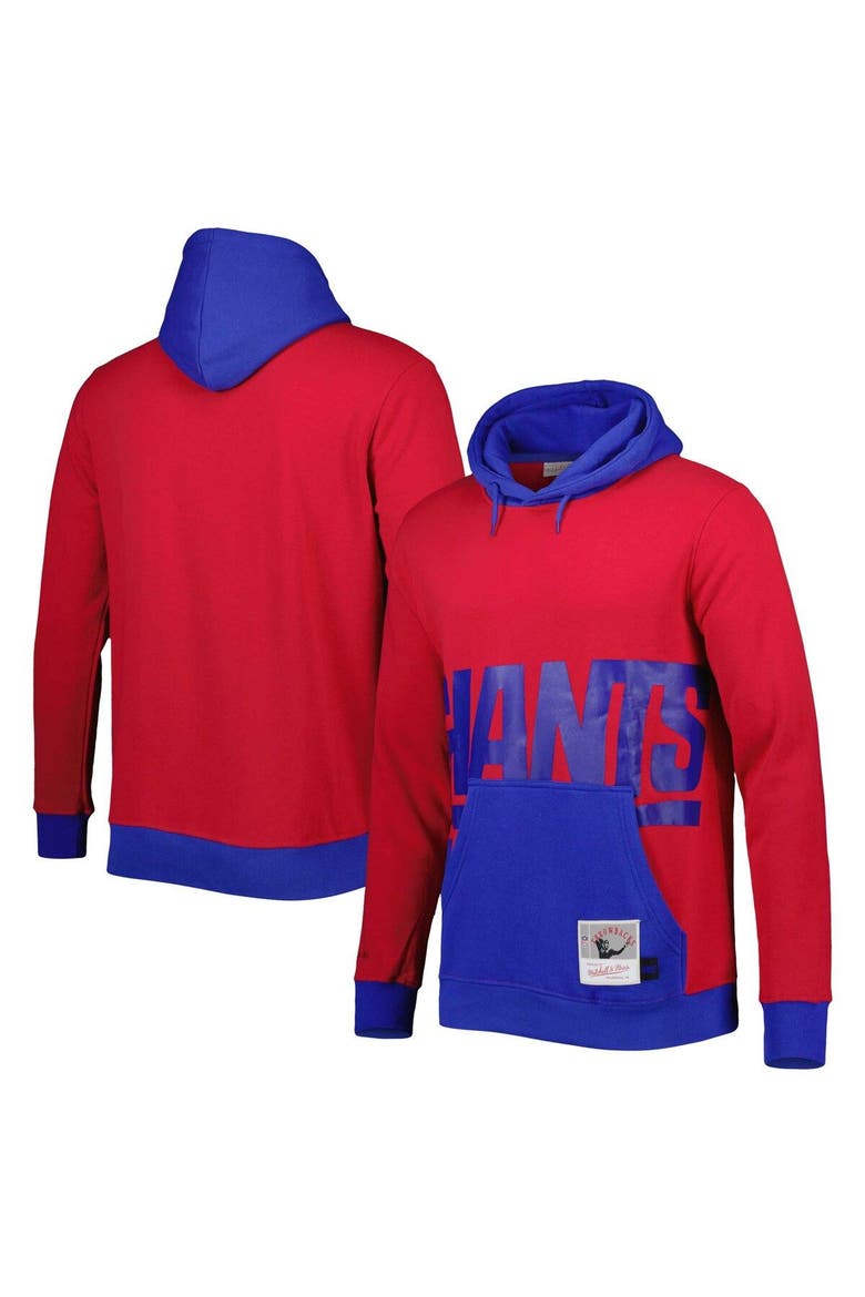Men's Mitchell & Ness Red/Royal New York Giants Big & Tall Big Face Pullover Hoodie, Main, color, Red